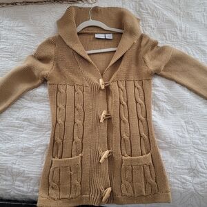 Kim Rogers Tan Cable Knit Cardigan with Toggle Buttons